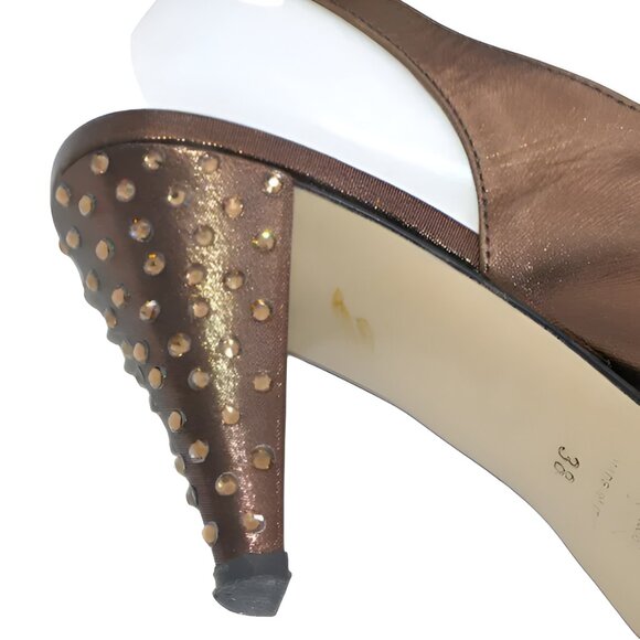 Luxury Louis David Metallic Copper Brown Leather Swarovski Crystal Heels 38 7.5 - Picture 6 of 13